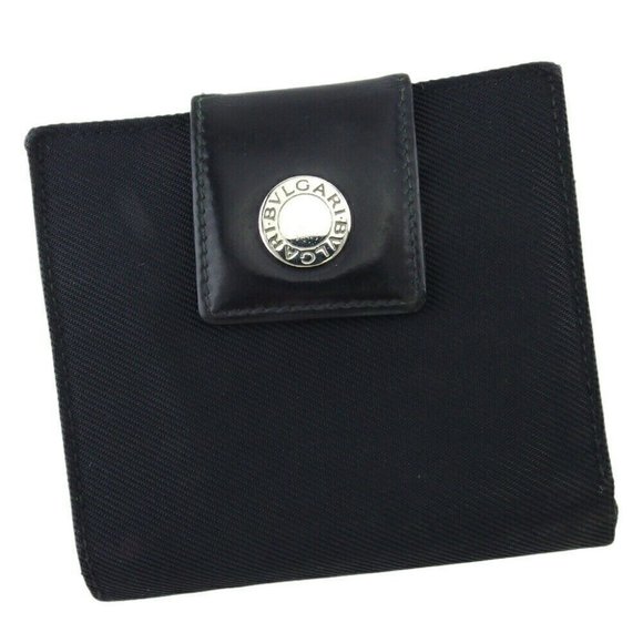 Authentic BVLGARI Two-folded wallet Classico canvas ~ Leather Auth USED - Picture 1 of 8